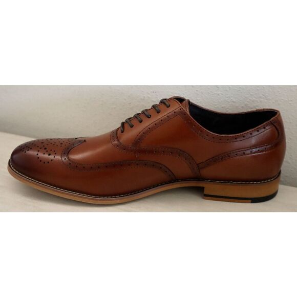 Stacy Adams Men's Sz 12M Cognac Leather Dunbar Wingtip Oxford Dress Shoes - Picture 5 of 10